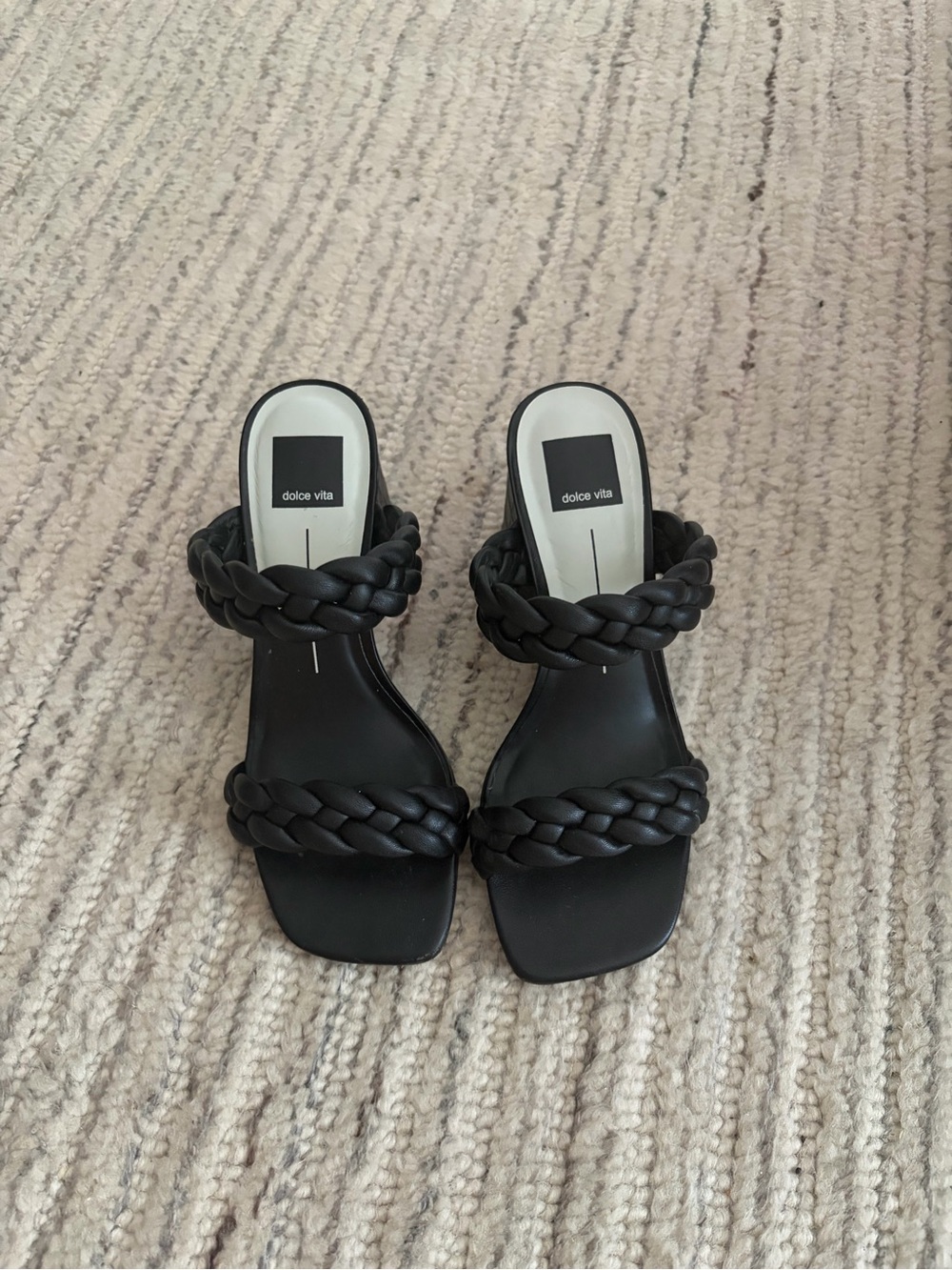 Dolce Vita Black Braided Double-Strap Slide Heels